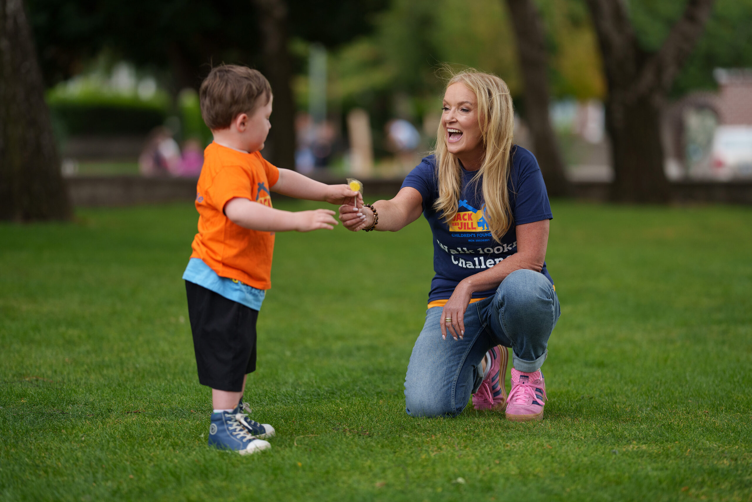 NO FEE PIC
PIC JULIEN BEHAL PHOTOGRAPHY 
Dr. Ciara Kelly steps up to joins forces with Life Pharmacy and the Jack and Jill Children’s Foundation to launch the “Walk 100km in September” campaign at Shannon’s Life Pharmacy, Rathfarnham. Pictured are  Ross Garry (aged 3) and  campaign ambassador Dr. Ciara Kelly. The nationwide fundraising campaign officially launches this month, with Life Pharmacy teams across the country leading the charge with the goal of raising €100,000 to fund 5,556 hours of in-home nursing care for families with children, up to the age of six, with severe learning disabilities often associated with complex medical needs.